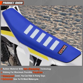 fewfuss Universal Dirt Bike Seat Cover Soft Non-Slip Gripper White Stripe Seat Covers for Motorcycle Blue