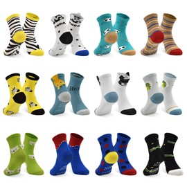 SkiBeaut Baby Boy Socks Toddler Grips Socks Kid Non Slip Crew Socks Toddlers Gripper Slipper Socks Babies Boys Anti Skid Cute Fun Socks for 5-7 Years