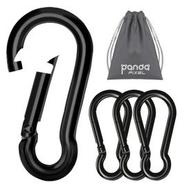 Pixel Panda 3.1 Inch Heavy Duty Gym Carabiner Load 1000lbs, 4 Pack Large Carabiner Clips 304 Stainless Steel, Black Carabiner for Fitness Attachment, Gym, Outdoor, Swing, Hammock, Hiking