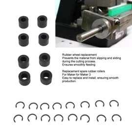 Spare Rubber Rollers Replacement for Cricut Maker for Maker 3, Prevents Slipping Mat Guide Spare Rubber Wheel with 16 Fixing Ring, 8pcs Rubber Roller Resolution