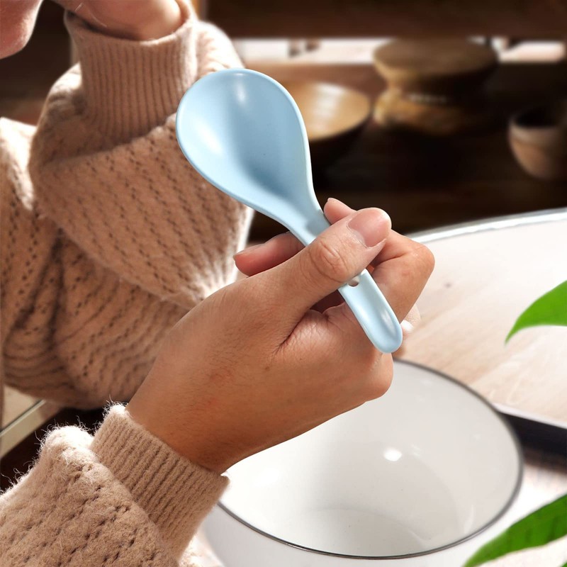 Wareland Soup Spoons, Blue Ceramic Spoons Set of 6, Chinese