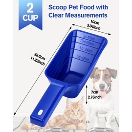 Aosnare 2 Cup Dog Food Scoop(2 Pack), Plastic Pet Food Scoop with Measuring Lines for Accurate Pet Food Portions,Dishwasher Safe (Blue)