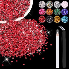 12000PCS 2mm Resin Rhinestones Bulk for Crafting (Red), Flatback Bedazzling Crystals for Crafts DIY Nail Decoration, Gems Charms for Tumbler Shoes Clothing Fabric with Pickup Pen and Tweezers
