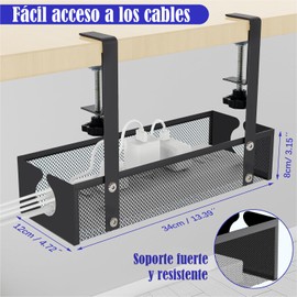 Bandeja de gestión de cables para debajo del computadora, Con clip de acabado de cable de pc, sin acabado de perforación, accesorios y organizadores de espacio de trabajo para oficina, hogar.