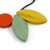 Multicoloured Oval/Round Wood Bead with Black Cotton Cord Long Necklace