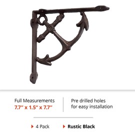NACH Anchor Shelf Brackets 8 inch, Black Shelf Bracket (Pack of 4), DY-270105