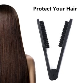 Clamp Hair Brush,Double Brush Comb,Hair Straightening Brushs Smoothing Nylon Bristle Straightener Detangler Splint Comb, Salon Hairdressing Styling Tool for Women and Men(Black,Size:8.66inch)