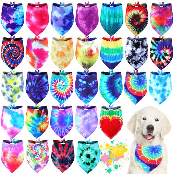 Silkfly 30 Pcs Tie Dye Dog Bandanas Bulk Spring Rainbow