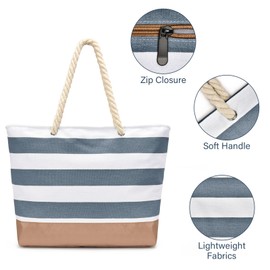 oscaurt Beach Bag, Tote Bag with Zip, Large Shopper Bag, Waterproof Swimming Bag, Travel Bag, Women's Handbag, Shoulder Bag, Gifts for Women, darkgray
