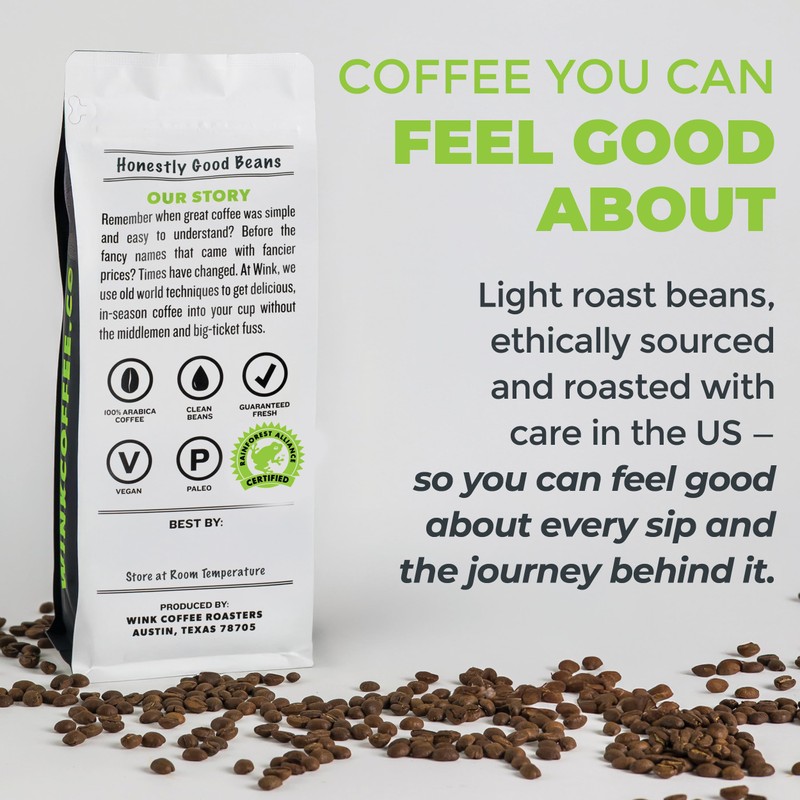 Wink Coffee Blonde Espresso, Light Roast Whole Bean Coffee, Single
