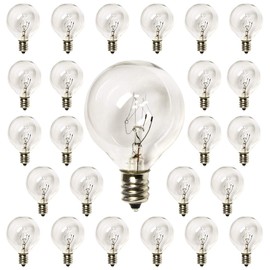 30 Pack of G40 Replacement Bulbs, 5 Watt G40 Globe Bulbs for String Lights, Candelabra Screw Base, Fits E12 and C7 Sockets, Indoor-Outdoor Use, Clear Glass G40 Bulbs, Secure and Convenient Packaging