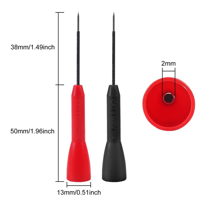 UMLIFE 4 Pack 2mm Extended Needle Test Probes,600v/10a Non-Destructive Multimeter