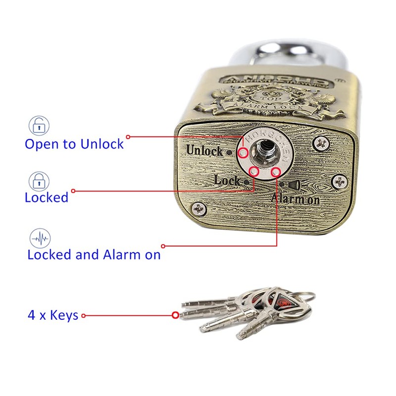Alarm Padlock - Anti-Theft Heavy Duty Security Alarm Lock -