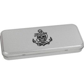 'Skull with Anchor & Rope' Metal Hinged Stationery Tin/Storage Box (TT00234019)