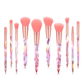 Maquillali Kit de 10 Brochas de Mango Cristal Chandelier Pink