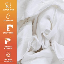 JUSTCUT T-Shirt Cloth Rags, Lint Free, White, for All-Purpose Wiping, Cleaning, and Polishing 100% Recycled Materials Absorbent Quick Dry Multipurpose Cotton, Streak Free, (1 Pound Box)