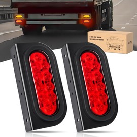 GOOACC 6Inch Oval Trailer Tail Light 2PCS 10LED Red Stop Brake Turn Signals Lights w/Surface Mount Grommets Plugs Mounting Brackets IP67 Waterproof for Truck RV Tractor