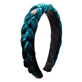 Alpenflüstern Costume Headband Velvet Braided Look & Rhinestone Edelweiss – Women's Hair Accessories Non-Slip Hair Band Braided for Dirndl (Petrol) ADV129