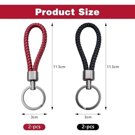 MOLIMOLI 4 Stück Leder Schlüsselanhänger | Geflochtene Schlüsselanhänger für Auto Motorrad Haus Schlüssel | Unisex Schlüsselhalter Keychain | Schwarz & Rot, LKW，Schlüsselband kurz | Key Chain Filz