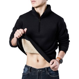 Yeokou Mens Fashion Warm Fleece Quarter Zip Sweatshirt Thick Sherpa Lined Pullover Tops(2#Black-M)