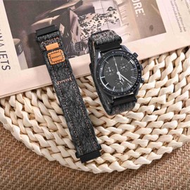 ANNEFIT Denim Watch Band, Casual Watch Replacement Band, Fabric Magic Tape Watch Belt, Quick Release, 24 mm, Nylon