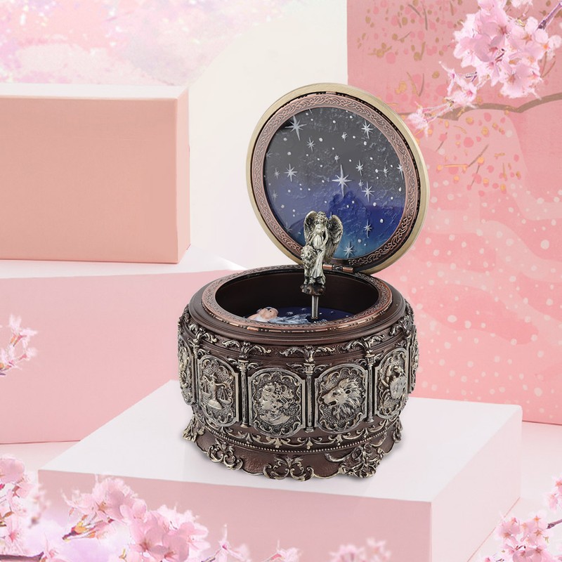 Vintage Music Box with 12 Constellations Rotating Goddess Twinkling LED