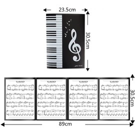 Samcos Sheet Music File, A4 Size, Non-Reflective, 4 Sides, Holds 6 Sheets, Writing Without Taking Out Music File, Electronic Piano, Accessory (Black, 1)