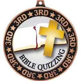 Bible Quiz 3rd Place Perimeter Medal Bronze, 2.75" Bible Quizzing Prizes, Kids Religious Trophy Medal Awards 1 Pack