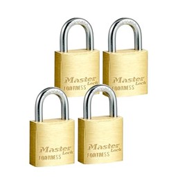 Master Lock Solid Brass Body 20mm Wide Economy Padlock with Keys - Mini Lock with 4-pin Anti-Pick Cylinder and Cut-Resistant Steel Shackle - Small Lock with Key for Lockers, Storage Cabinets - 4 Pack