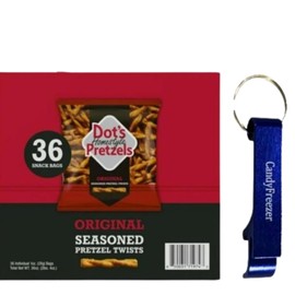 Dots Homestyle Pretzels Original Seasoned Twists – 36 Individual 1oz Snack Bags – Bold Savory Flavor, Perfect for On-the-Go, Lunches, or Sharing with Candy Freezer Bottle Opener Keychain