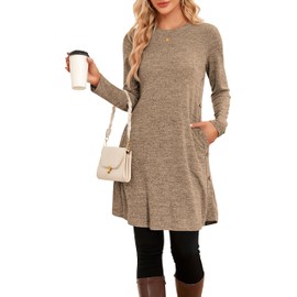 SENBATU Women's Long Sleeve Winter Dress with Side Buttons and Pockets, coffee