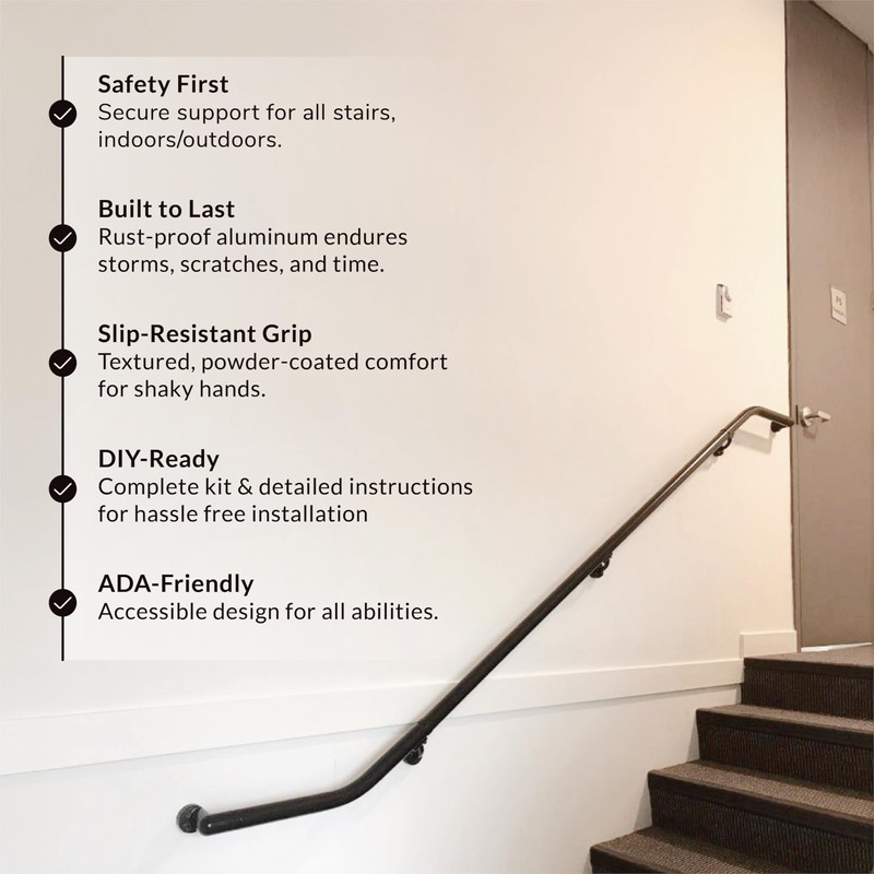 Hand Rails for Outdoor Steps – 3FT Black (Aluminum), Outdoor
