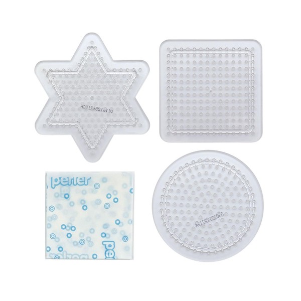 Kawada 80-30030 Perler Beads Plate Set, Small, Square, Round and Star (Clear) 5 Years Old and Up Iron Beads Toy Hobby