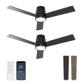 warmiplanet 42 Inch Small Ceiling Fan with Lights and Remote, Quiet DC Motor, Flush Mount Indoor Ceiling Fan for Bedroom Kitchen, 6 Speeds Reversible, Dimmable LED, Timer, Matte Black