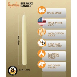 8" Beeswax Taper Candles 12 Pack - Handmade, All Natural, 100% Pure Unscented Bee Wax Candle - Tall, Decorative, White - 8 Hour Burn Time