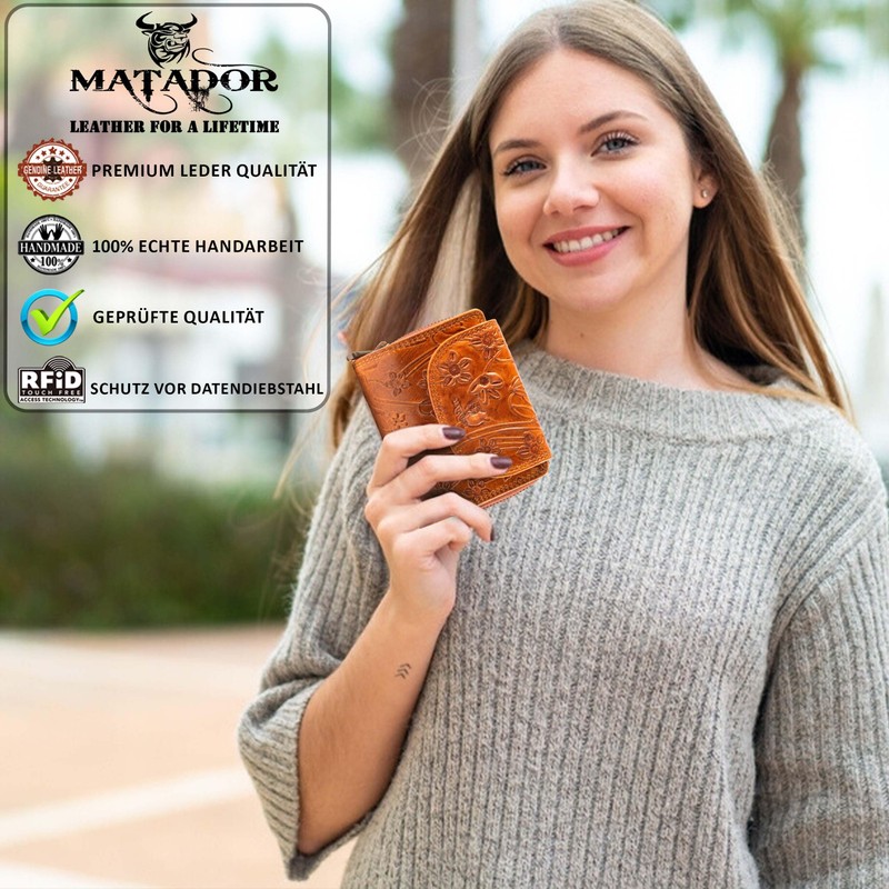 MATADOR Genuine Leather Women's Wallet RFID Protection Wallet Compact Leather,