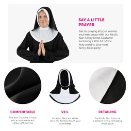Mens Nun Costume - X-Large - Habit & Headpiece, Belt and Gold Cross - Adults Religious Fancy Dress Costume