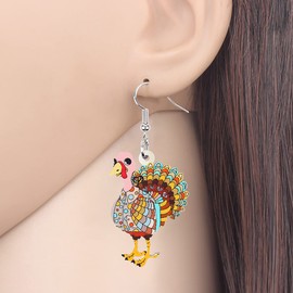 BONSNY Acrylic Thanksgiving Cartoon Turkey Chicken Earrings Drop Dangle Jewelry For Women Kids Charms Gifts (Orange)