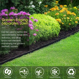 Landscape Edging, RIFNY 4" x 33 FT Garden Edging Border with 30 Spikes Cuttable Flexible, Plastic No Dig Edging Kit for Landscaping Garden Flower Beds Lawn Yard Pathway (Black)