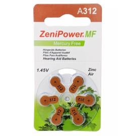 ZeniPower Size 312 1.45V Mercury-Free Zinc Air Hearing Aid Battery (6 Pack)