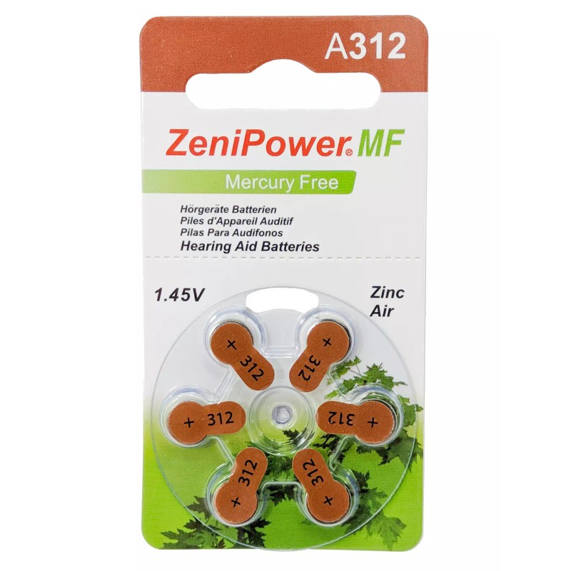 ZeniPower Size 312 1.45V Mercury-Free Zinc Air Hearing Aid Battery