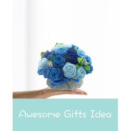 BAZIMA ALICE DIY Felt Flower Art Craft Kit, DIY Felt Blue Rose Pot Bonsai Kit, Floral Gifts,Arrange Pre-Cut Felt Flowers and Foliage