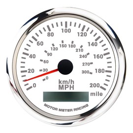 MOTOR METER RACING W Pro 85mm 3-3/8" GPS Speedometer Digital Odometer 200 MPH/300 KMH Waterproof White Dial Red LED for Car Truck Marine Boat Yacht Motorcycle