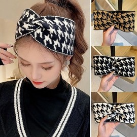 Houndstooth Knit Wide Headband Winter Hairband Women's White/ONE 2ea