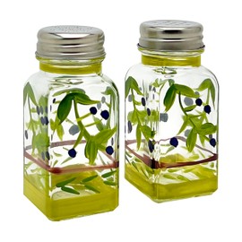 Hand Painted Glass Oliva Branch Salt and Pepper Shakers Set