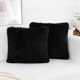 BBiggood Black Throw Pillow Covers, Set of 2 Super Soft Comfortable Faux Fur Pillow Covers Modern Luxury Home Decorative Plush Furry Pillow Cover Set for Bedroom Living Room Couch Bed Chair. 18"x18"