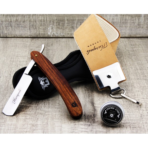 Vintage Style Cut Throat Razor With XXL Sharping Leather Strop & Paste For Men's
