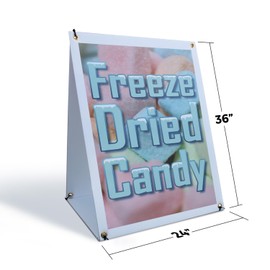 Freeze Dried Candy Sidewalk Sign 24 Inch x 36 Inch A-Frame Images On Both Sides | Sweet Treats, Unique Snacks, Retail Promotions | Made in USA