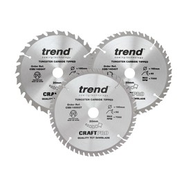 Trend CraftPro Triple Pack of TCT Saw Blades for Dewalt DC390, DWE007, DCS391 & DC391N Circular Saws, 165mm x 20mm Bore, 24 & 40 & 52 Teeth, CSB/165/3PK/B