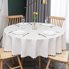 Mantel PVC Hule Mantel Redondo Mantel Hule Mantel Cera Mantel Lavable zarcillos arabescos-Blanco_ 180 cm / 70.86 in
